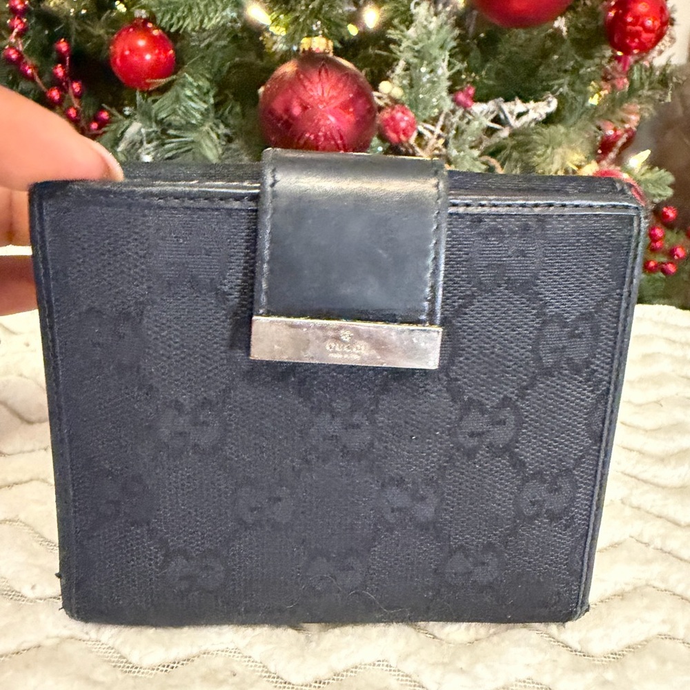 Gucci Dark Leather Wallet with Silver Accent